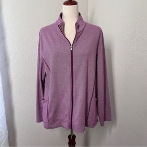 T by Talbots Womens Full Zip Jacket Size XL Purple Strip Athleisure Stretchy